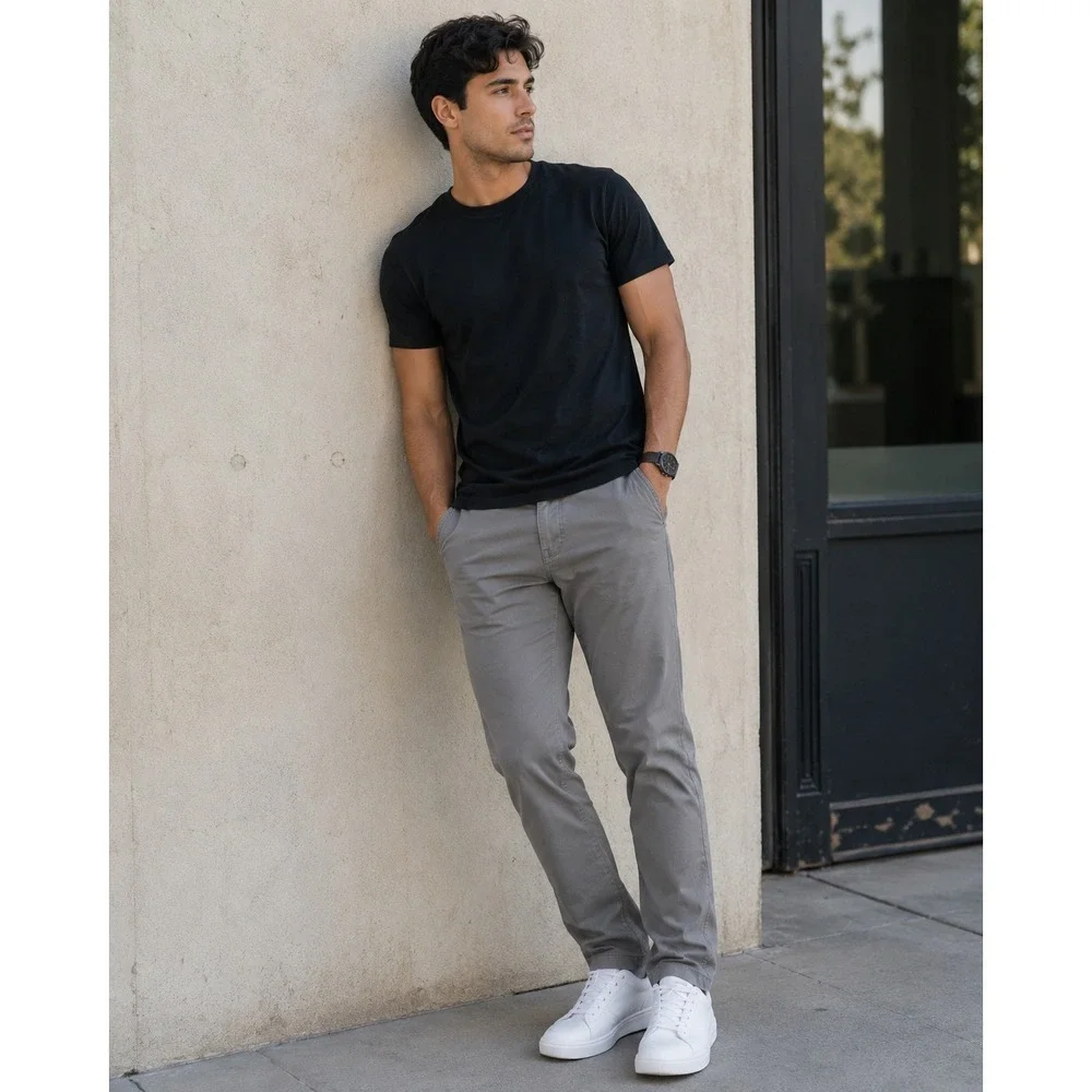 HM Mens Slim Fit Chino Pants Grey Size 32x32 Stretch Cotton Trousers 1019838-8